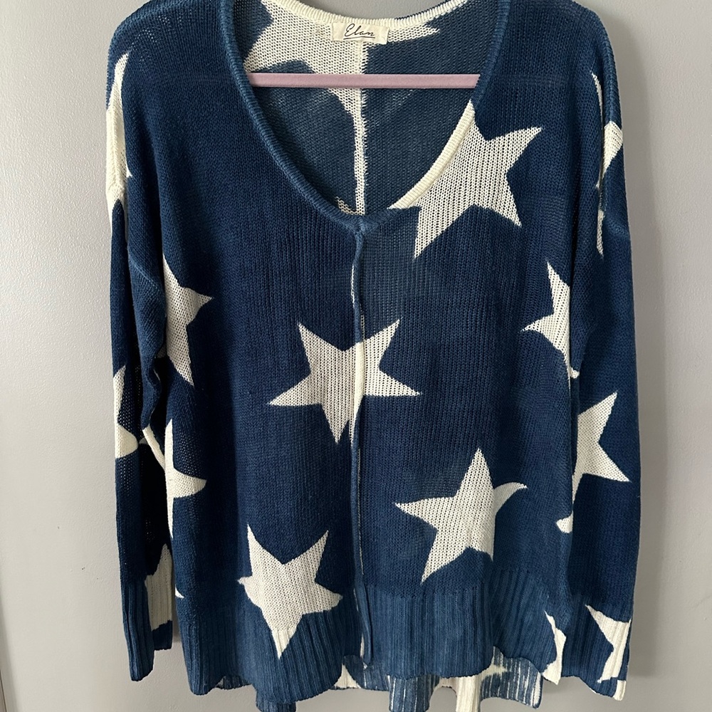 ELAM BLUE AND‎ WHITE STAR SWEATER EUC